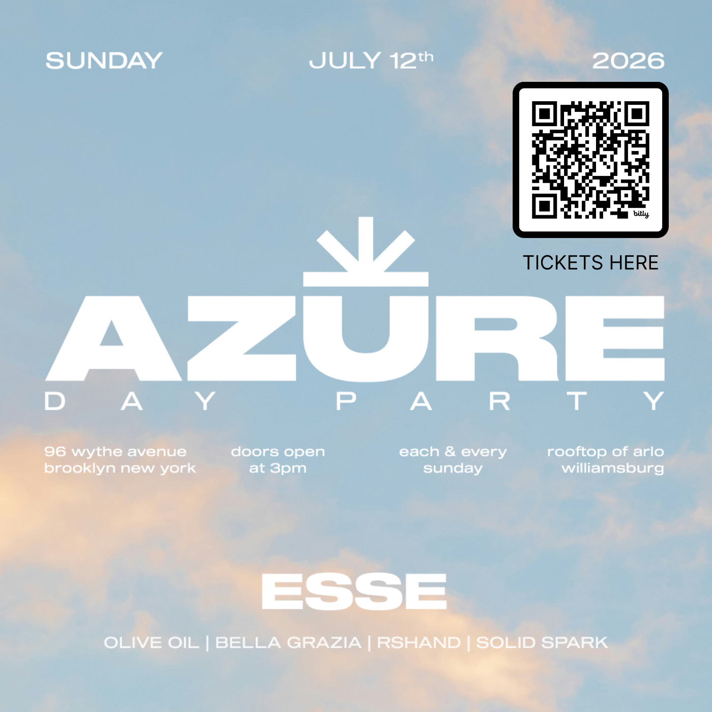 Azure Day Party July 12 2026 at Arlo Williamsburg Rooftop Brooklyn NYC